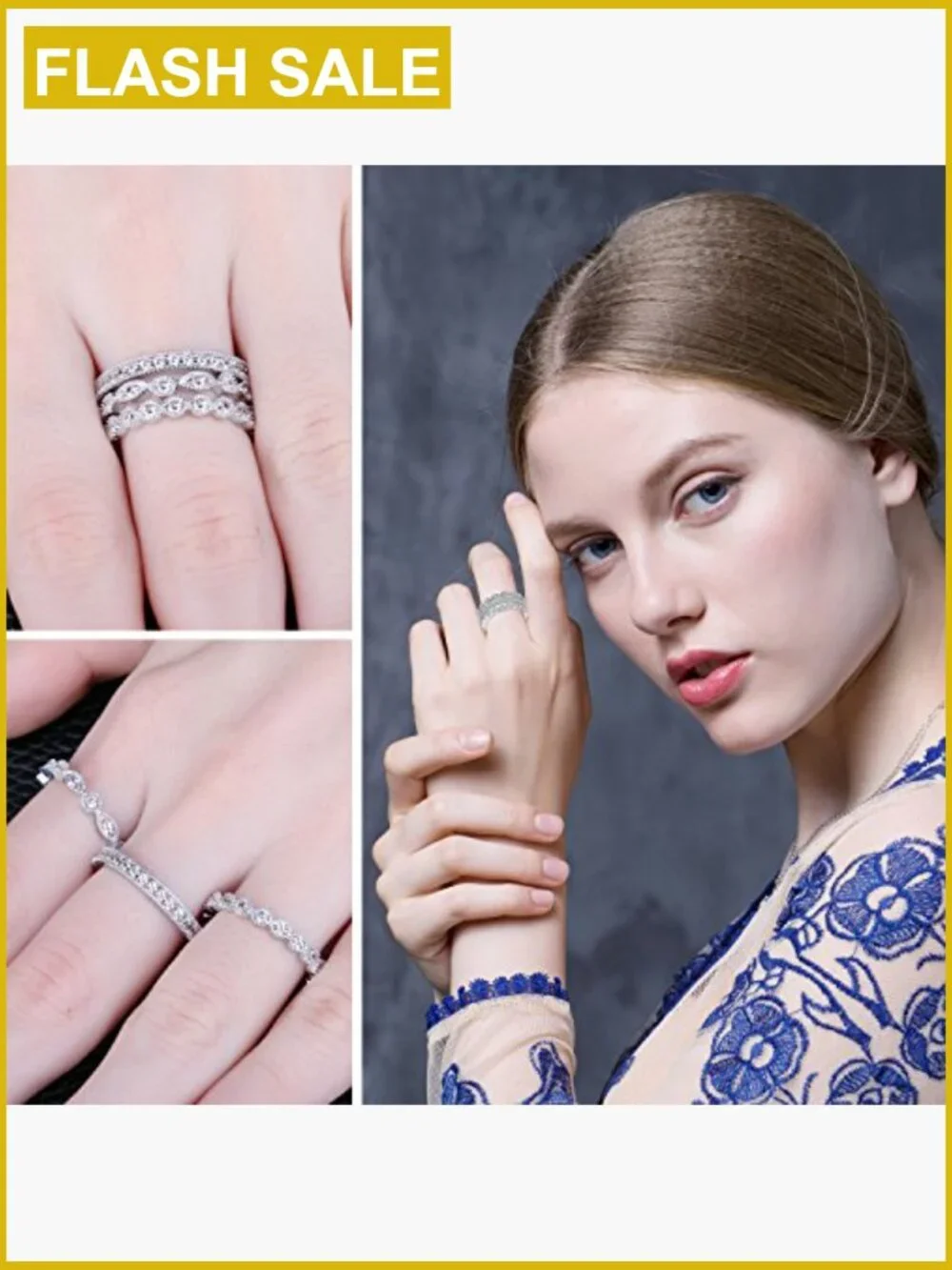 14K Gold Plated Sterling Silver Stackable Wedding Band Ring Set Size 9